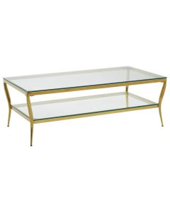 Arezzo Tempered Glass Coffee Table In Clear With Gold Stainless Steel Frame