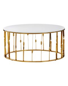 Arezzo Round Glass Coffee Table In White With Gold Stainless Steel Base