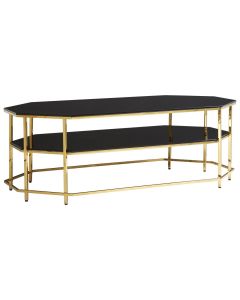 Arezzo Tempered Glass Coffee Table In Black With Gold Stainless Steel Frame
