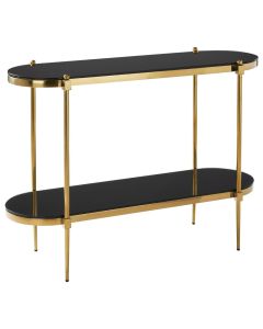 Arezzo Black Glass Console Table With Gold Stainless Steel Frame