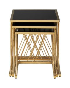 Arezzo Black Glass Top Nest Of 3 Tables In Gold