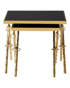 Arezzo Black Glass Top Nest Of 2 Tables In Gold