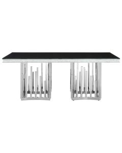 Eliza Black Glass Dining Table With Silver Stainless Steel Legs