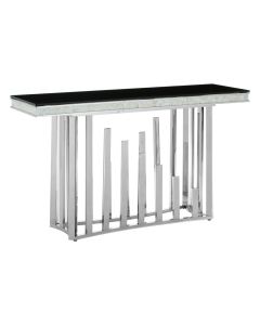 Eliza Black Glass Console Table With Silver Metal Base