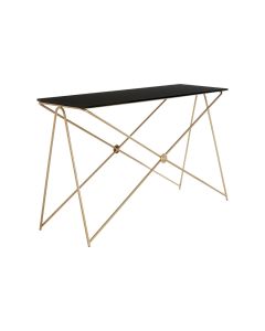 Monroe Glass Console Table In Black With Gold Metal Legs