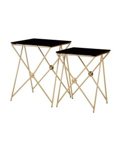 Monroe Black Glass Top Set Of 2 Side Tables With Gold Metal Legs
