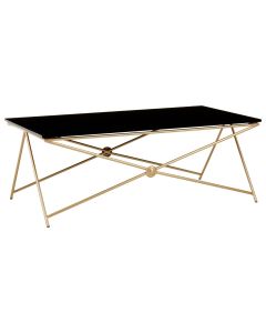 Monroe Glass Coffee Table In Black With Gold Metal Legs