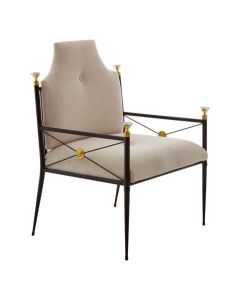 Mokotow High Back Linen Fabric Upholstered Armchair In Beige