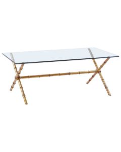 Monroe Clear Glass Top Coffee Table With Bamboo Style Steel Legs