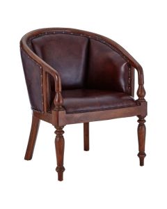 Islington Genuine Leather Carved Armchair In Antique Brown