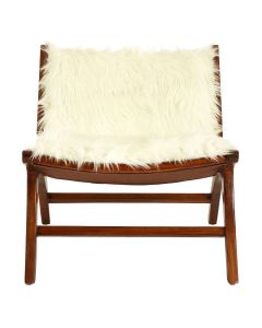 Inca White Faux Fur Angled Lounge Chair In Golden Brown