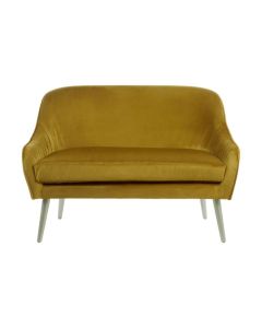 Lalette Velvet 2 Seater Sofa In Mustard With Natural Wooden Legs