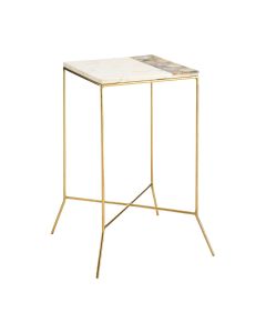 Valko Square Agate Stone Top Side Table With Gold Metal Frame