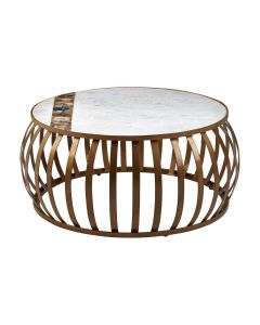 Vizzini Round Marble Coffee Table With Brass Metal Frame