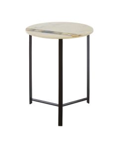 Valko Round Agate Stone Side Table In Black Metal Frame
