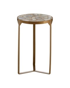 Vizzini Round Agate Side Table With Rich Antique Brass Metal Base