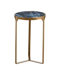 Valko Round Agate Stone Side Table In Gold Metal Frame