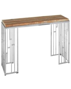 Ripley Onyx Stone Console Table In Natural With Silver Frame