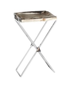 Ripley Petrified Wooden Top Side Table With Silver Metal Legs