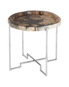 Ripley Round Petrified Wooden Top Side Table With Polished Frame