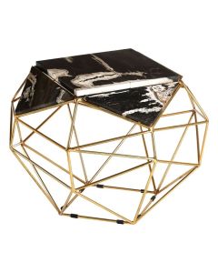 Ripley Dark Petrified Wooden Geometric Side Table In Black