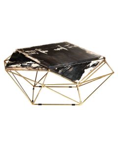 Ripley Dark Petrified Wooden Geometric Coffee Table In Black