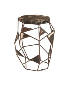Ripley Petrified Wooden Top Side Table With Brass Asymmetric Frame