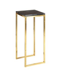 Ripley Dark Petrified Wooden Side Table With Gold Metal Frame
