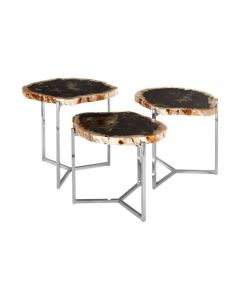 Ripley Dark Petrified Wooden Set Of 3 Side Tables In Brown