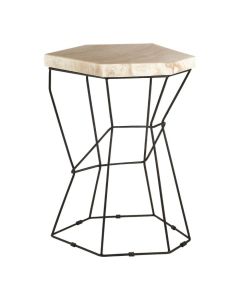 Ripley Small Onyx Stone Pedestal Table In Natural With Black Frame