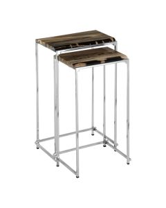 Ripley Petrified Wooden Top Nest Of 2 Tables With Stainless Steel Legs