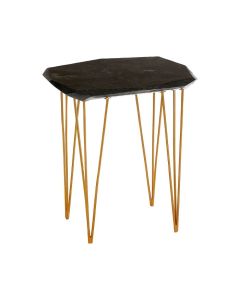 Ripley Small Black Marble Top Side Table With Rich Gold Metal Angular Legs