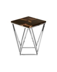 Ripley Square Dark Petrified Wooden Side Table In Brown