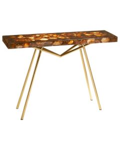 Ripley Agate Stone Top Console Table With Gold Metal Legs