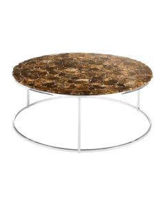 Ripley Round Agate Stone Top Coffee Table With Chorme Metal Frame