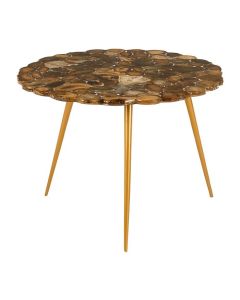 Ripley Agate Stone Top Side Table With Gold Metal Legs