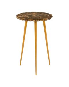 Ripley Round Agate Stone Top Side Table With Gold Metal Legs
