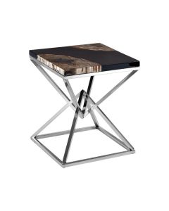 Ripley Black Petrified Wooden Side Table With Silver Metal Legs