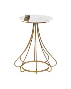 Valko Round Agate Stone Top Side Table With Gold Metal Frame