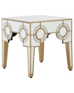 Knightsbridge Deco Mirrored Glass Side Table With Wooden Legs