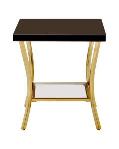 Ianto Black Mirrored Glass Top Side Table With Gold Frame