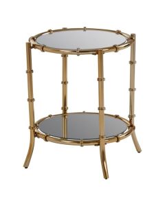 Ianto Glass Side Table In Gold Bamboo Design Legs