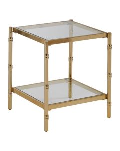 Ianto Square Knop Clear Glass Side Table In Gold