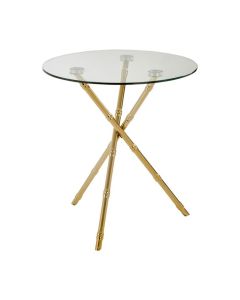 Ianto Clear Glass Side Table In Gold With Knop Legs