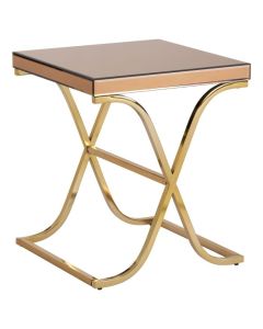 Ianto Mirrored Glass Top Side Table In With Gold Legs