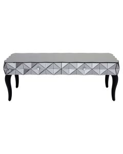 Soho Mirrored Glass Coffee Table In Silver With Black Wooden Legs