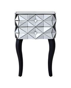 Soho 3D Mirrored Glass Side Table With 2 Drawers