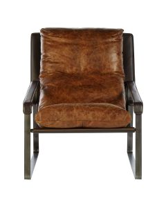 Hoxton Genuine Leather Lounge Chair In Light Brown