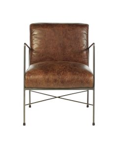 Hoxton Faux Leather Dining Chair In Brown With Sturdy Iron Legs