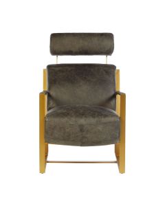 Hoxton Genuine Leather Lounge Chair In Ebony With Rich Gold Metal Legs